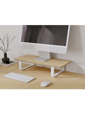 Hatak Doğal Ahşap Monitör Yükseltici Monitor Altlığı Monitör Sehpası Monitör Standı Tek Monitör