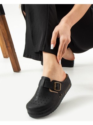 Albishoes Berry Hafif Topuklu 5 cm Anatomik Önü Kapalı Tokalı Rahat Esnek Hemşire Günlük Ev Terlik