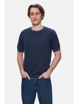 Fared Lacivert Bisiklet Yaka Triko Nakışlı Standard Fit Erkek Tshirt