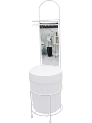 Futax BEYAZ METAL AYAKLI WC KAĞITLIK YUVARLAK PLASTİK KOVALI (5690)