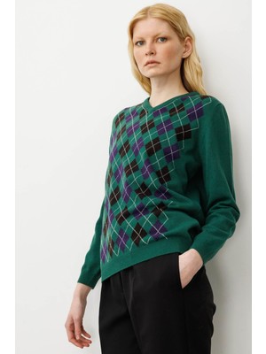 Kadın V Yaka Baklavalı Yün Kazak Ö.başı