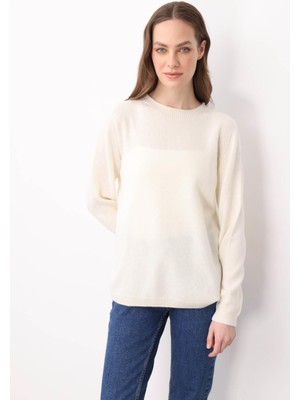 Kadın Sıfır Yaka Klasik Yün Kazak Kemik