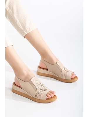 Analin Shoes Kadın  Deri Lastikli Sandalet - Beyaz