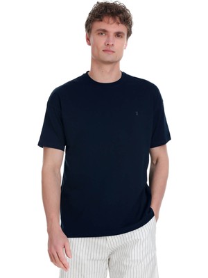 Lacivert Regular Fit 100% Pamuk Bisiklet Yaka Oversize Tişört