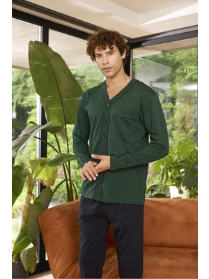 Erkek Önden Düğmeli Uzun Kol Pamuk Pijama Takım 9267