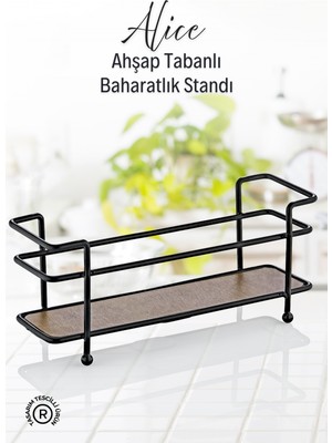 Ahşap Tabanlı Metal Baharatlık Standı- Baharatlık Düzenleyici Organizer