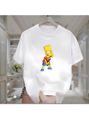 Bart Baskılı Beyaz Oversize Erkek Tshirt
