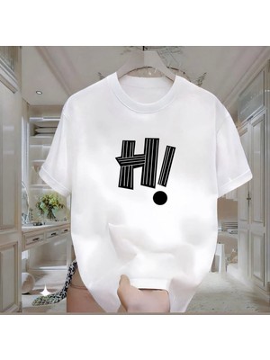 Hi Baskılı Beyaz Oversize Erkek Tshirt