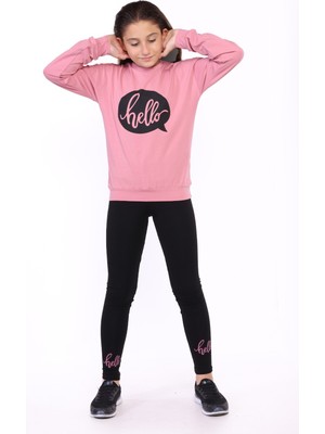 Toontoy Kız Çocuk Hello Yazı Baskılı Taytlı Takım
