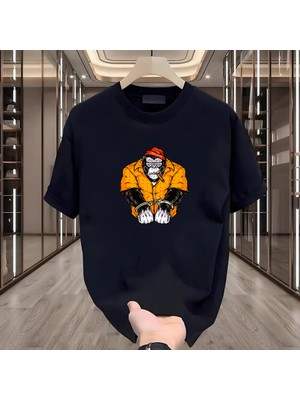 Goril Baskılı Siyah Oversize Erkek Tshirt