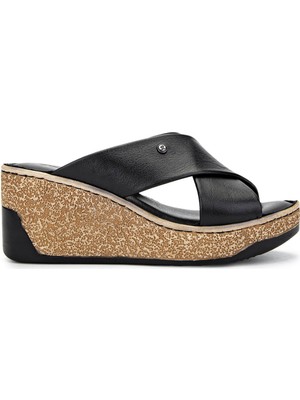 Tamer Tanca Kadın  Deri Siyah Topuklu Terlik 885 185 Bn Trlk Y25 Sıyah