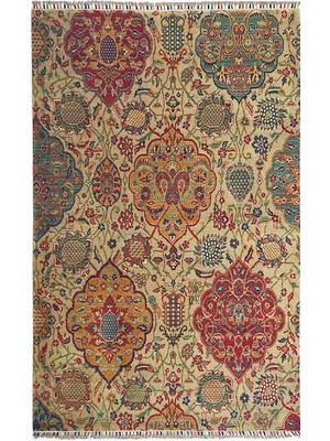 Eko Halı Harem HRM05 Cream Antıq Geleneksel Desenlere Sahip Yün ile Üretilen Renkli Özel Tezgah Halı