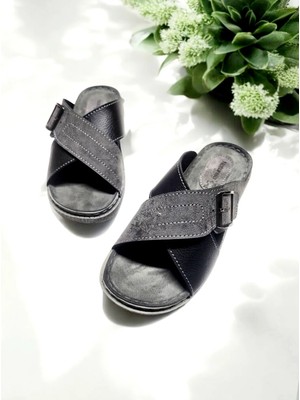 Erkek Deri Iç Taban Tokalı Ayarlanabilir Yumuşak Ev ve Dışarı Terliği