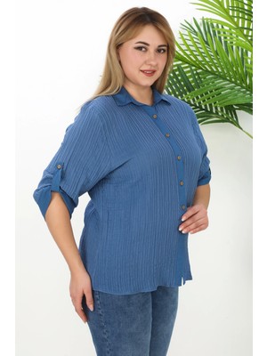 %100 Cotton Büyük Beden Kadın Müslin Kumaş Gömlek