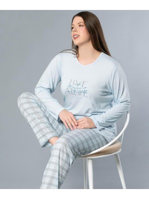 BÜYÜK BEDEN BATTAL UZUN KOL MEVSİMLİK PİJAMA TAKIMI VİSKON ALPERİ B790-35