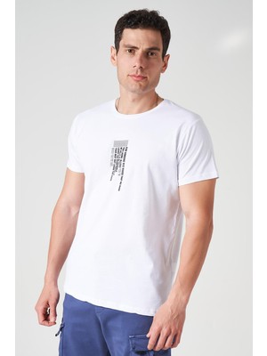 Tena Erkek Beyaz Bisiklet Yaka Orıgınal Enjeksiyon Baskılı Tişört