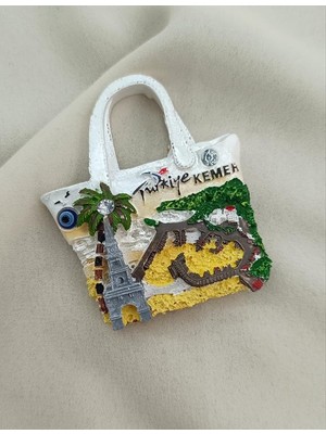 Magnet Çanta Taşlı Mıknatıslı Buzdolabı Süsü Nazar Göz Boncukllu Palmiye Agacı Türkiye Kemer Yazılı