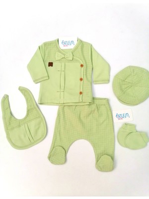 Papyonlu Önden Düğmeli Yeşil 5'li Hastane Çıkışı 0-3 Ay