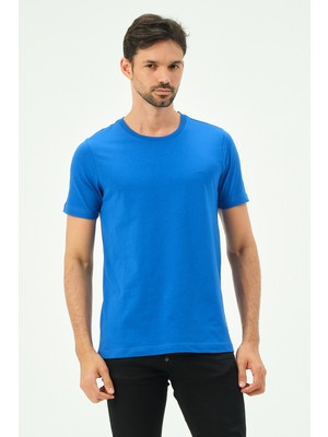 Msw Mavi Casual Sıfır Yaka Büyük Beden Bıg Sıze Erkek Tişört