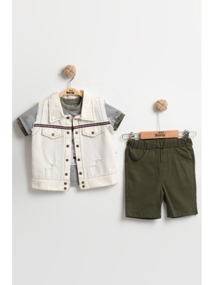 Mini Baray Özel Yırtık Detaylı Erkek Bebek 3'lü Yazlık Takım 9-12-18 Ay - Organik Pamuk