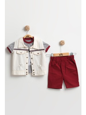 Mini Baray Özel Yırtık Detaylı Erkek Bebek 3'lü Yazlık Takım 9-12-18 Ay - Organik Pamuk