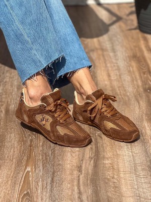 Miu  Deri File Detaylı Taba Kadın Sneaker