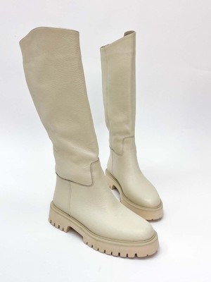 Siba Shoes Brina  Deri Kadın Bej Çizme