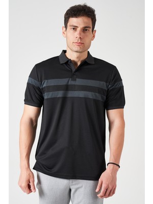 Tena Erkek Siyah Ayaklı Yaka Ön ve Kol Parçalı Kagi Tişört