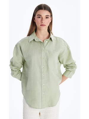 Xsıde  Oversize Keten Kadın Gömlek  (S5)