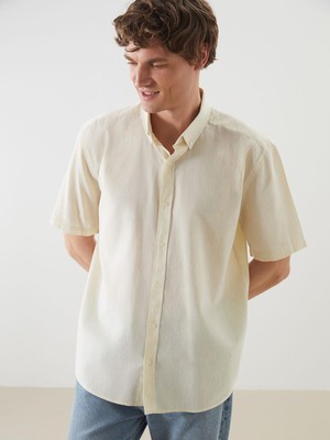 Lcw Vision  Regular Fit Kısa Kollu Keten Karışımlı Erkek Gömlek  (S5)