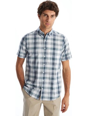 Lcwaıkıkı Classic  Regular Fit Kısa Kollu Ekose Poplin Erkek Gömlek  (S5)
