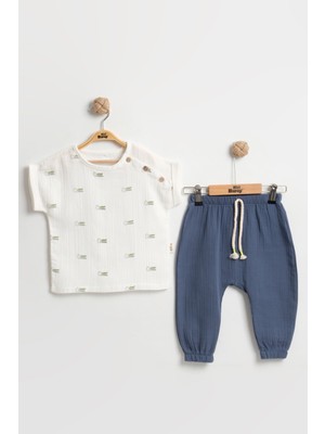Mini Baray Yaş Erkek Çocuk Timsah Baskılı 2'li Yazlık Takım - 2-3-4-5 Yaş Organik Pamuklu Rahat Giyim