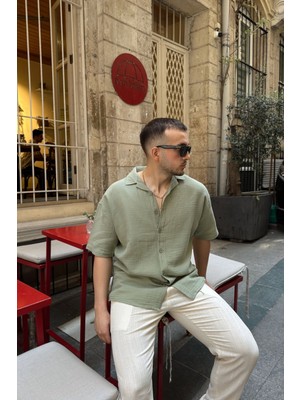 Nebel Erkek Yazlık Pamuk Gömlek Apaş Yaka Kısa Kollu, Düğmeli, Rahat Kalıp