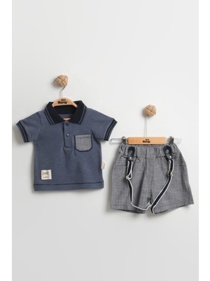 Mini Baray Lacost Tarz Askılı Erkek Bebek Şortlu Yazlık Takım 9-12-18 Ay - %100 Organik Pamuk