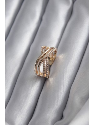 Gold Renk Zirkon Taşlı Kadın Yüzük - Lisinya