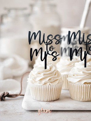 Siyah Miss To Mrs 3lü Kına Bride To Be Bekarlığa Veda Partisi Cupcake Kek Tatlı Süs Pasta Kürdan