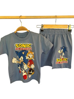 Erkek Çocuk Sonic Desenli Şortlu Takım