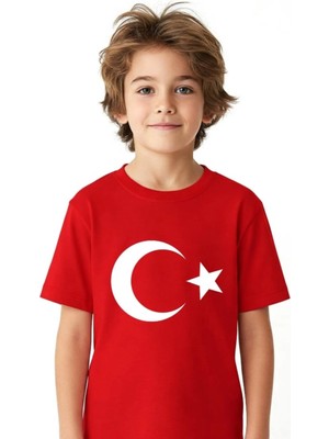 Bayrak Baskılı Kız Çocuk Tişört