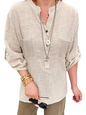 Italyan %100 Koton File Detaylı Bluz