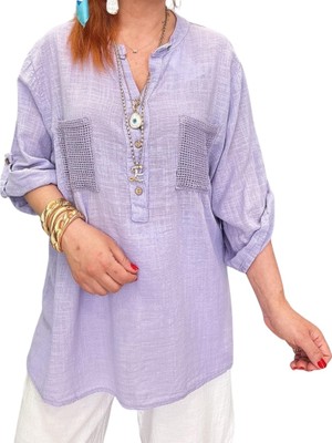 Italyan %100 Koton File Detaylı Bluz