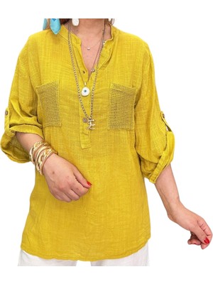 Italyan %100 Koton File Detaylı Bluz