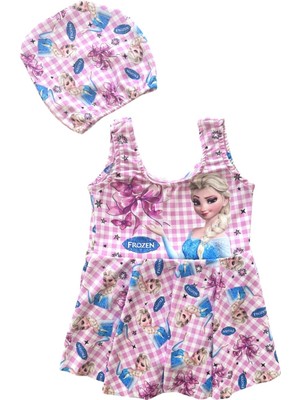 Kız Çocuk Pembe Renk Boneli Etekli Mayo