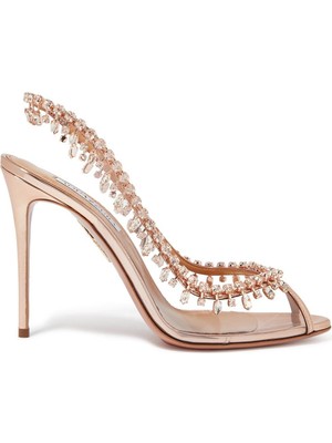 Kristal Detaylı Deri & Pvc Topuklu Terlik 105 mm