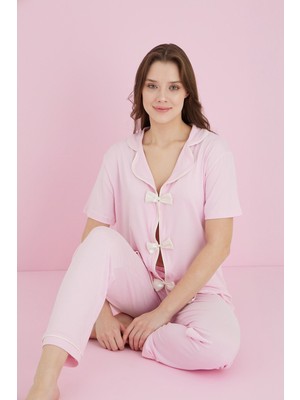 Fiyonklu Gömlek Yaka Pijama Takımı