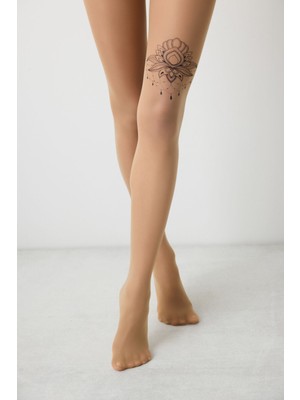 Ethnic Tattoo Naturel Ten Külotlu Çorap