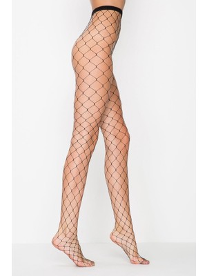 Kadın Siyah Büyük File Külotlu Çorap