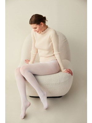 PENTİ Micro 40 Beyaz Külotlu Çorap Hızlı Kurutma Özelliği ile Düz Desenli Pamuk Polyamid Elastan