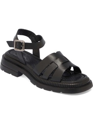 Tergan  Siyah Hakiki Deri Kadın Sandalet - K24Y1SN67157-A23
