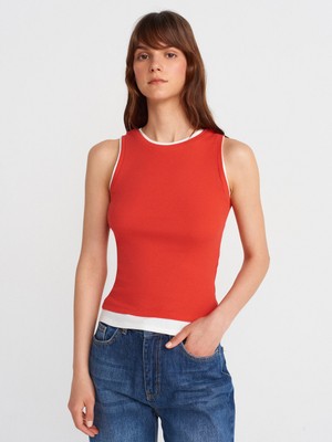 21086 Çift Görünümlü Kolsuz Top-Kırmızı