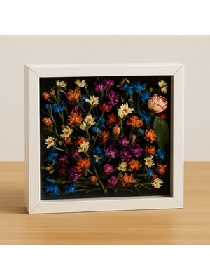 25 x 25  cm  Derin Beyaz Anı Çerçevesi - Gül Kutusu - Isteme Çiçegi Çerçevesi